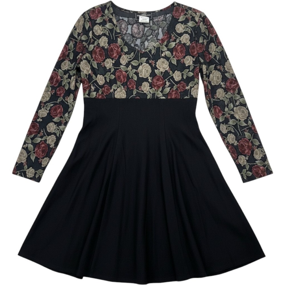 Molly Malloy Vintage 90s Floral Burnout Velvet Dress Black Red Rose Size 12 USA